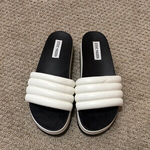 Steve Madden Women's Black and White Platform Slide Sandals